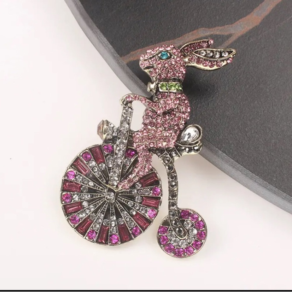 Bicycle Riding Bunny Brooch